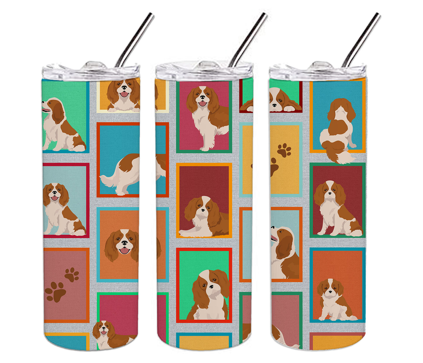 Lots of Blenheim Cavalier Spaniel Stainless Steel Skinny Tumbler Vacuum Double Walled Reusable Insulated Tumbler Travel Cup for Coffee Cocktails Gift with Lid, 20 oz