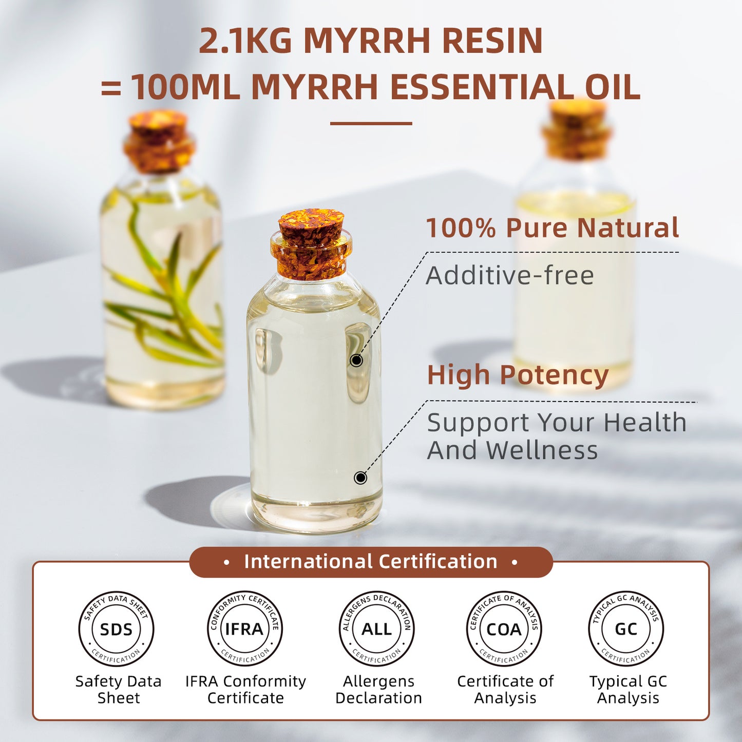 HIQILI 100ML Myrrh Essential Oils,100% Pure Nature for Aromatherapy, Diffuser, Humidifier, Massage, Relieving Stress, Fragrance