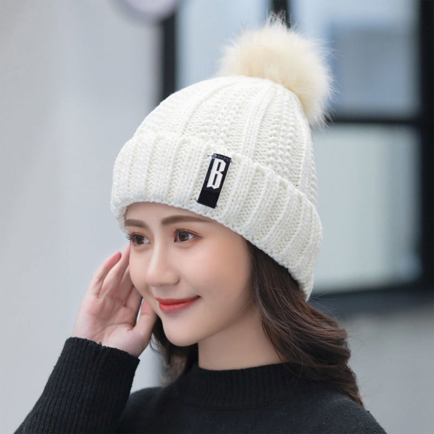 Winter Beanie Hat Scarf Set Women Warm Knitting Skull Cap