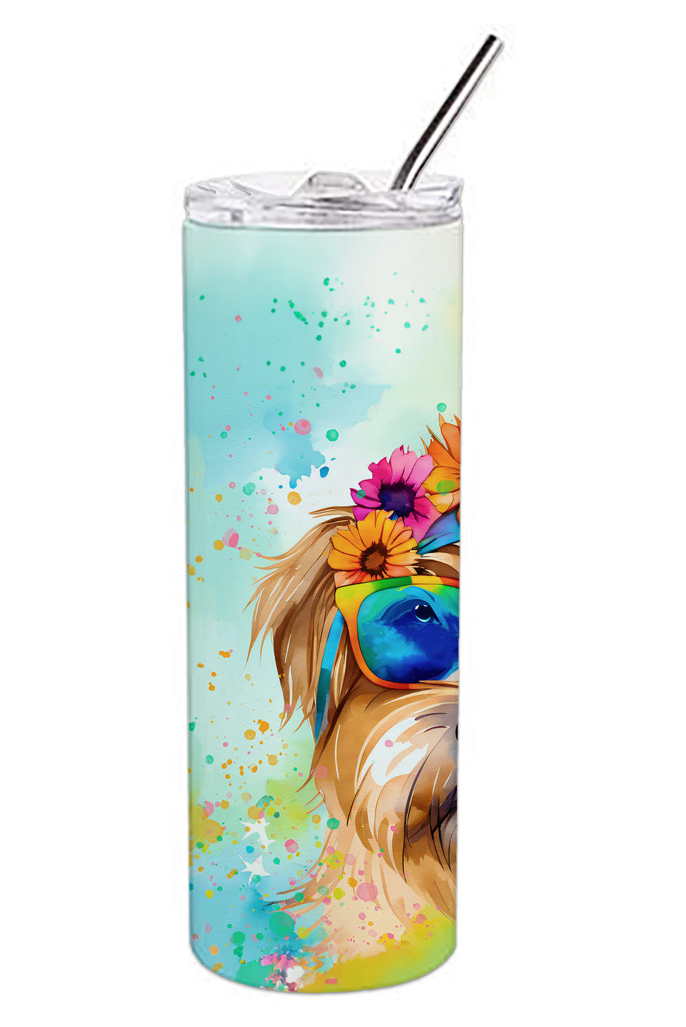 Cairn Terrier Hippie Dawg Stainless Steel Skinny Tumbler Vacuum Double Walled Reusable Insulated Tumbler Travel Cup for Coffee Cocktails Gift with Lid, 20 oz