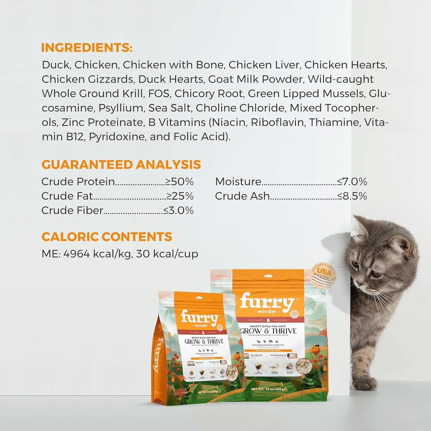 Freeze Dried Raw Cat Food Grain Free Mighty Bites for Cats 16oz High Protein Cat Food for All Breeds and Life Stages, Chicken & Pigeon