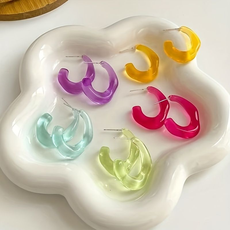 "Colorful Acrylic Hoop Earrings - Trendy  and Lightweight Jewelry for Women"