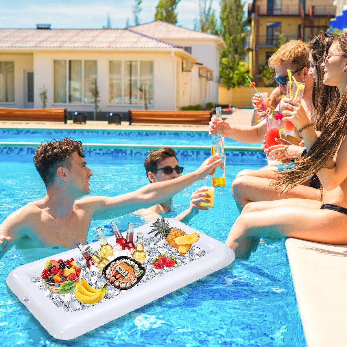 Swimming Pool Float Beer Table Drinking Cooler Table Bar Tray Beach Inflatable Air Mattress Food Drink Holder Pool Accessories