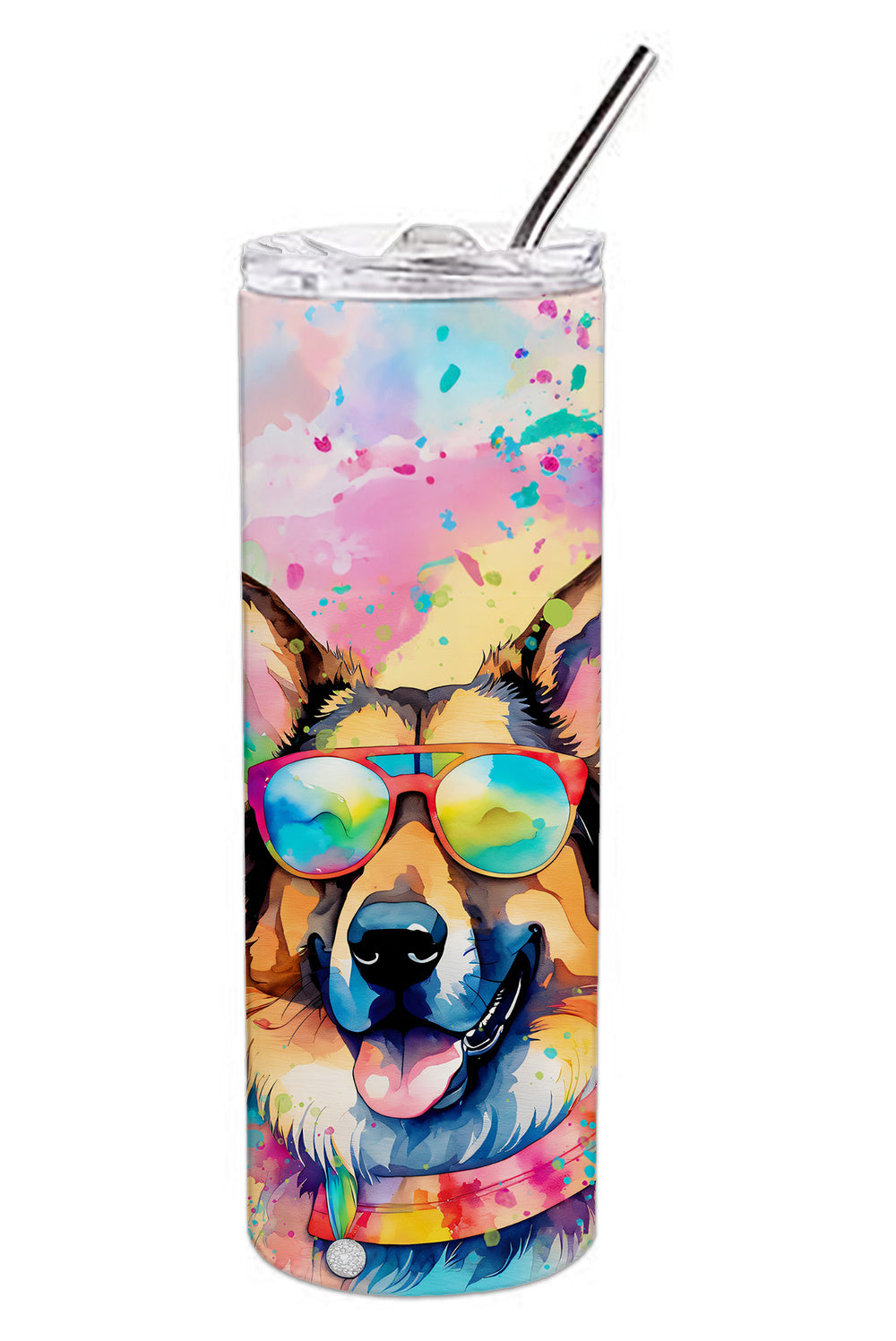 German Shepherd Hippie Dawg Stainless Steel Skinny Tumbler Vacuum Double Walled Reusable Insulated Tumbler Travel Cup for Coffee Cocktails Gift with Lid, 20 oz