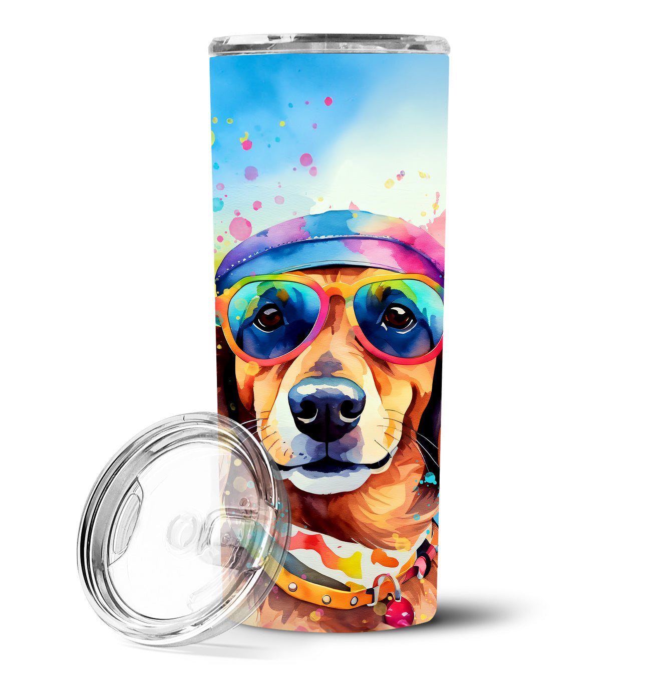 Dachshund Hippie Dawg Stainless Steel Skinny Tumbler Vacuum Double Walled Reusable Insulated Tumbler Travel Cup for Coffee Cocktails Gift with Lid, 20 oz