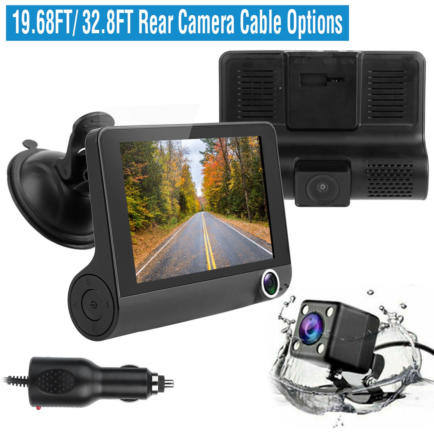 FHD 1080P Touch Screen Car DVR Dash Camera 4In 3 Lens Vehicle Driving Recorder Seamless Loop Recording