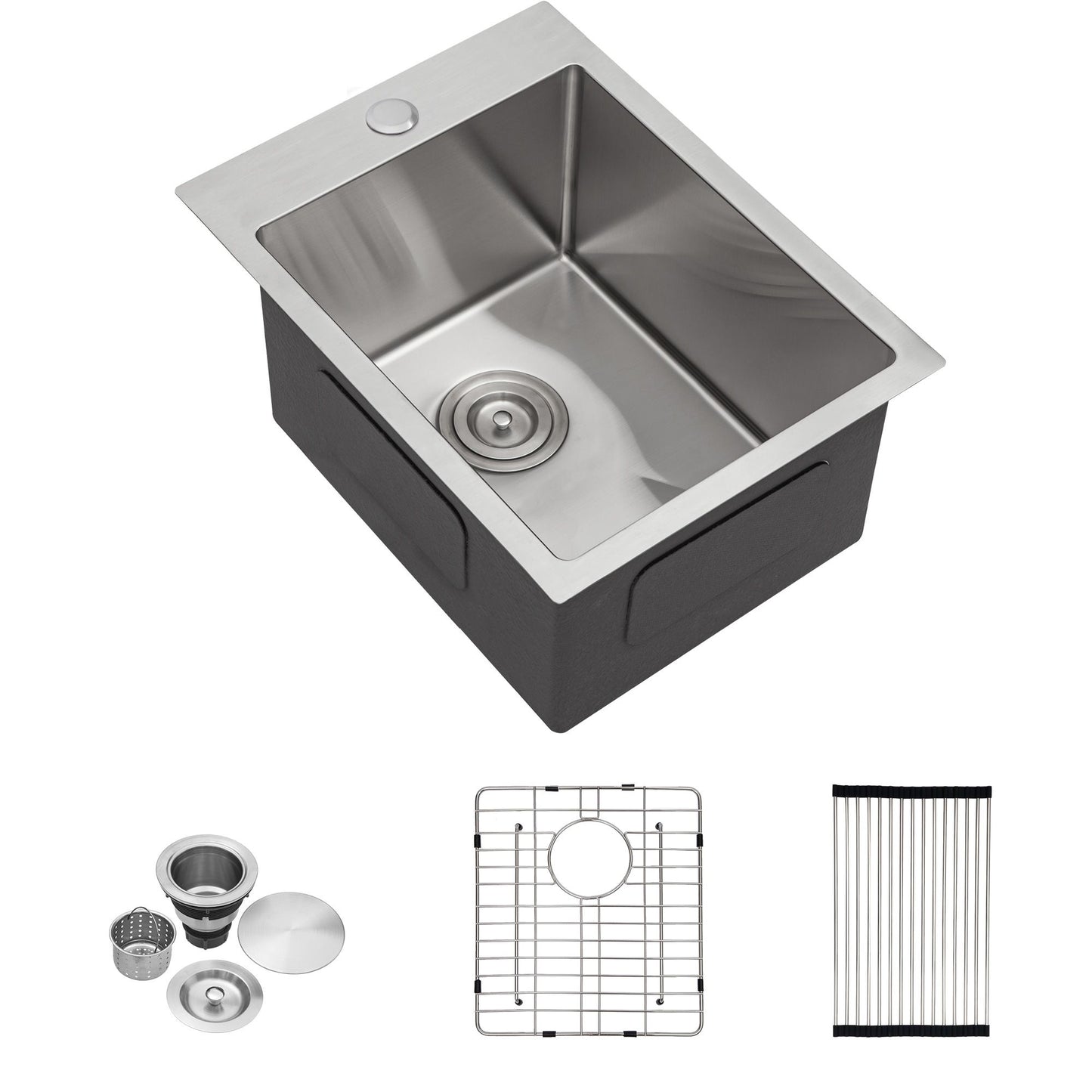 Lordear 16 Gauge Kitchen Sink Drop-in Topmount Single Bowl Gunmetal Black Stainless Steel Sink