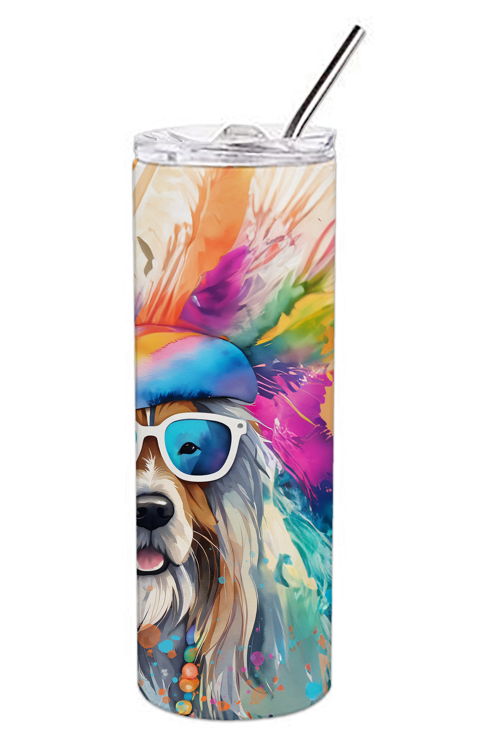 Bearded Collie Hippie Dawg Stainless Steel Skinny Tumbler Vacuum Double Walled Reusable Insulated Tumbler Travel Cup for Coffee Cocktails Gift with Lid, 20 oz