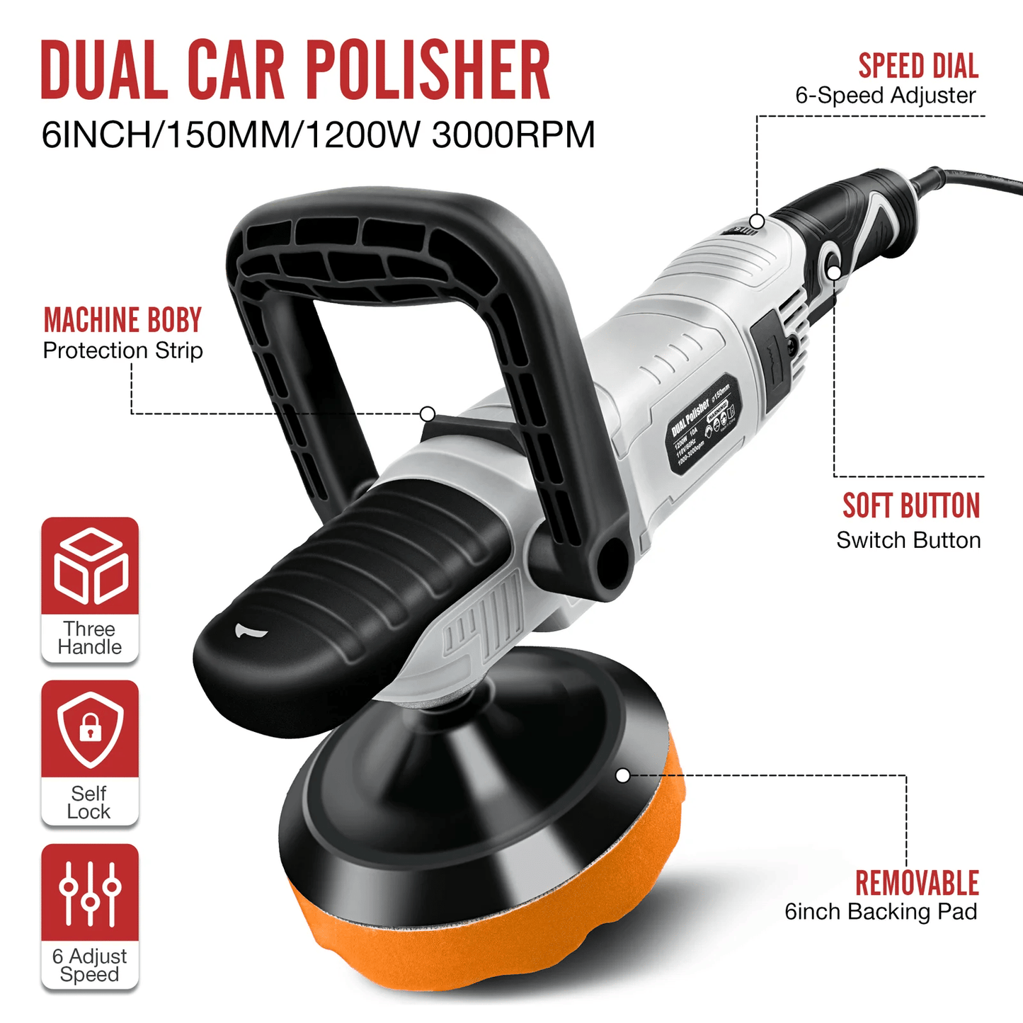 Professional Car Polisher 6-speed adjustable Car Rotary Polisher Machine for Car Detailing and Polishing