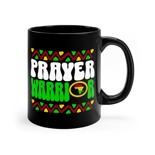 Black Ceramic Mug - 11oz, Prayer Warrior African Inspiration Illustration