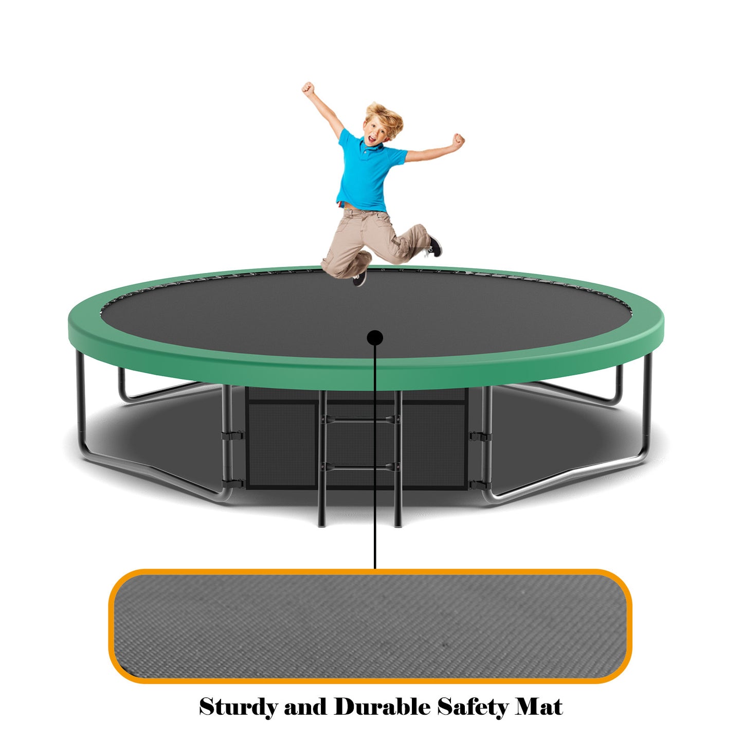 12FT Recreational Kids Trampoline with Safety Enclosure Net & Ladder, Outdoor Recreational Trampolines