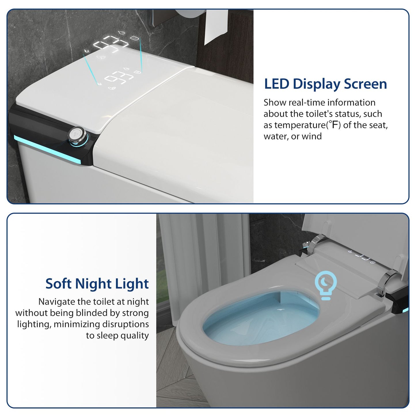 One Piece Smart Toilet With Built-in Bidet, 1.28 GPF Bidet Toilet With Heated Seat Warm Wash, Elongated Bidet Toilet With Auto Sensor Flush, Digital Display, Night Light, Self-Clean