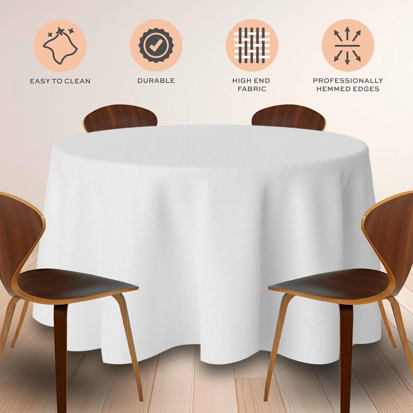 2 Pack White Round Tablecloths 90 Inch [Perfect Size for 30 60 Inch Tables] 200 GSM Premium Quality Textured Washable Polyester Fabric 90 Table Cloth White