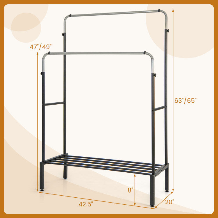 Double Rod Clothes Garment Rack with Adjustable Heights