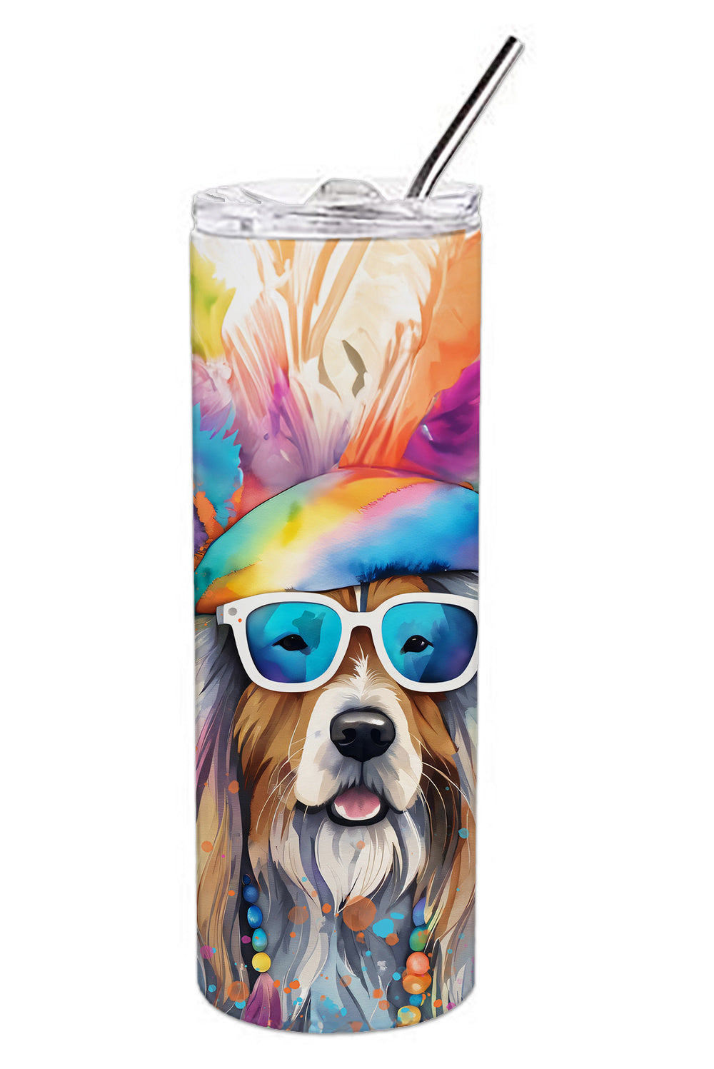 Bearded Collie Hippie Dawg Stainless Steel Skinny Tumbler Vacuum Double Walled Reusable Insulated Tumbler Travel Cup for Coffee Cocktails Gift with Lid, 20 oz