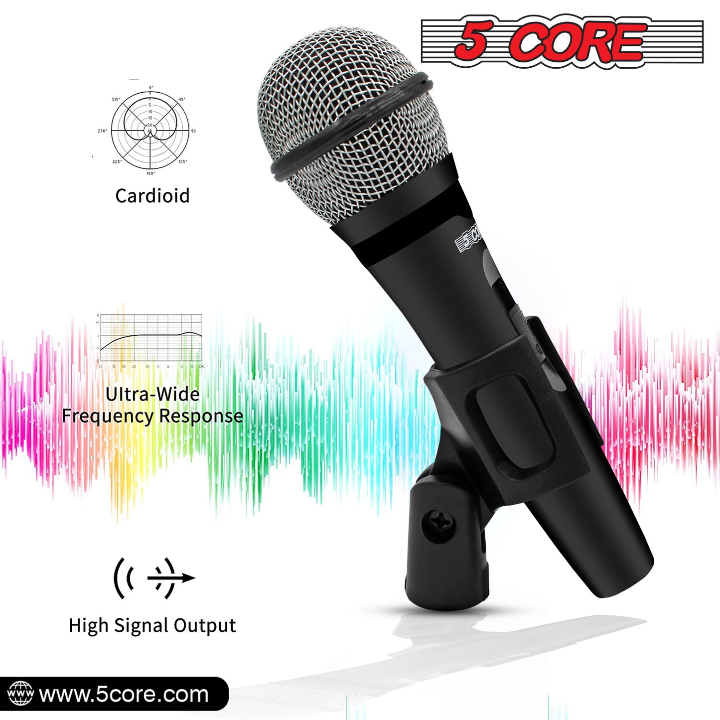 5 Core Microphone XLR Dynamic Mic Karaoke Singing Handheld Microfono Wired Professional Unidirectional 1/4 Plug In Cord Connection for Vocal DJ Music - PM 600