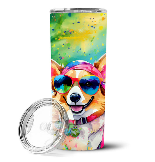 Corgi Hippie Dawg Stainless Steel Skinny Tumbler Vacuum Double Walled Reusable Insulated Tumbler Travel Cup for Coffee Cocktails Gift with Lid, 20 oz