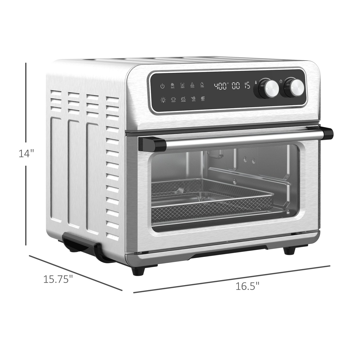 Air Fryer Toaster Oven, 21QT 8-In-1 Convection Oven Countertop, Broil, Toast, Dehydrator, Thaw and Air Fry, Accessories Included, 1800W, Stainless Steel Finish