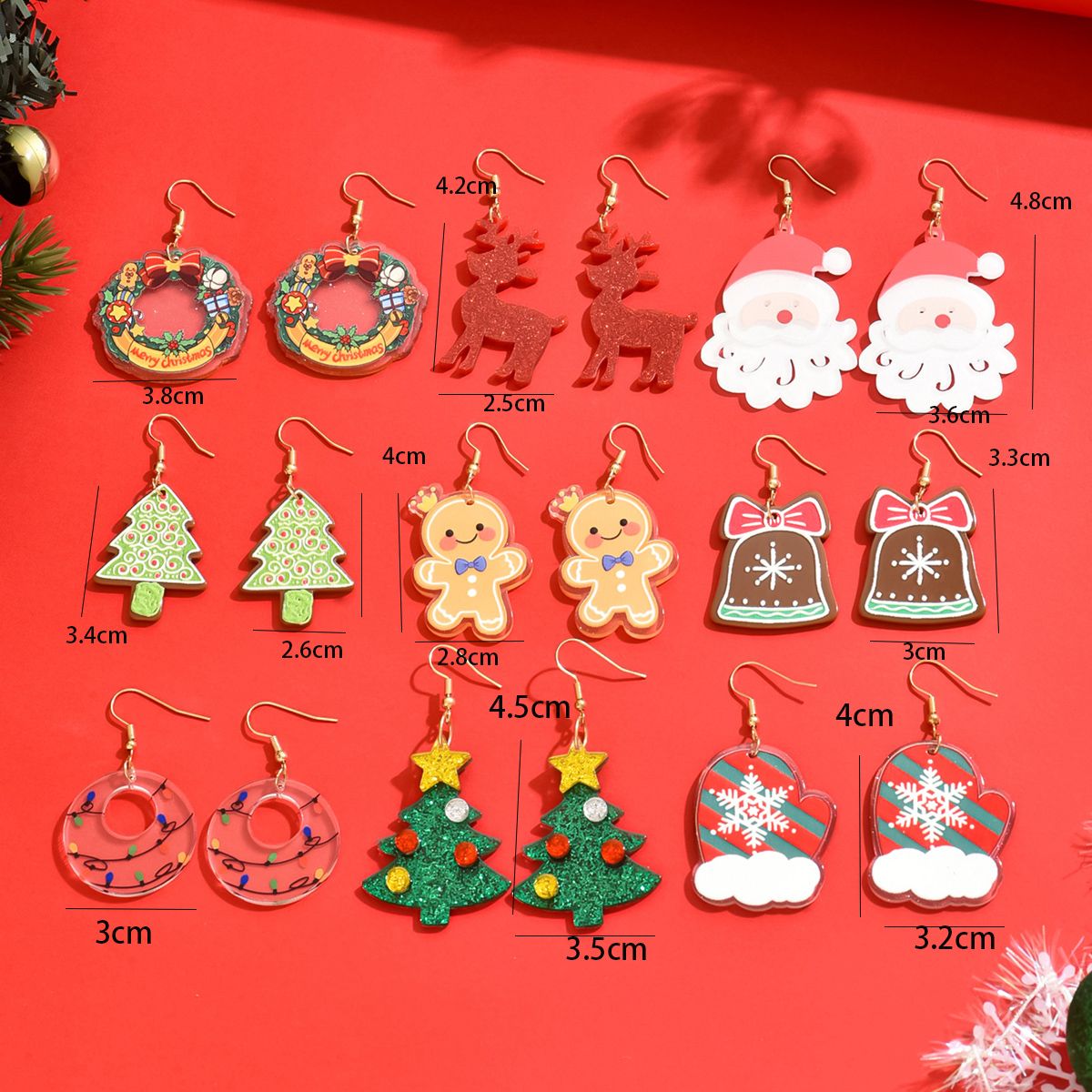 Cute Christmas Themed Stud Earrings Set - Spread  Holiday Cheer with Adorable Designs"Christmas Themed Acrylic Earrings Set -  Spread Holiday Cheer with Festive Designs"