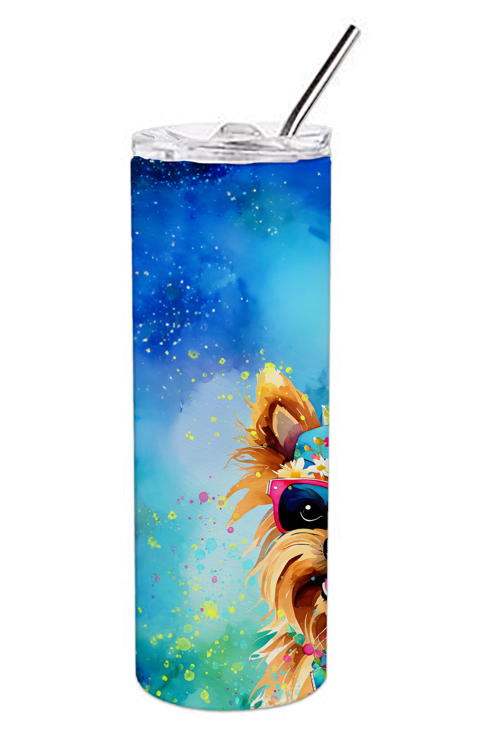 Yorkshire Terrier Hippie Dawg Stainless Steel Skinny Tumbler Vacuum Double Walled Reusable Insulated Tumbler Travel Cup for Coffee Cocktails Gift with Lid, 20 oz