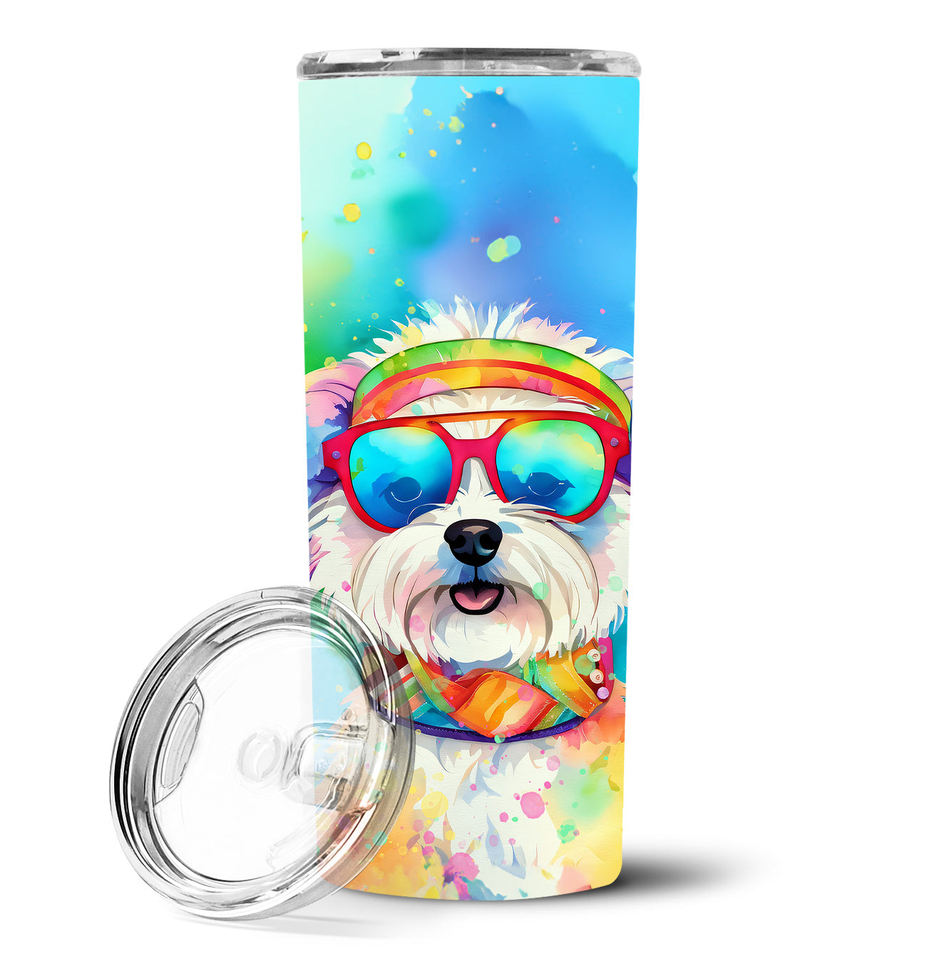 Bichon Frise Hippie Dawg Stainless Steel Skinny Tumbler Vacuum Double Walled Reusable Insulated Tumbler Travel Cup for Coffee Cocktails Gift with Lid, 20 oz