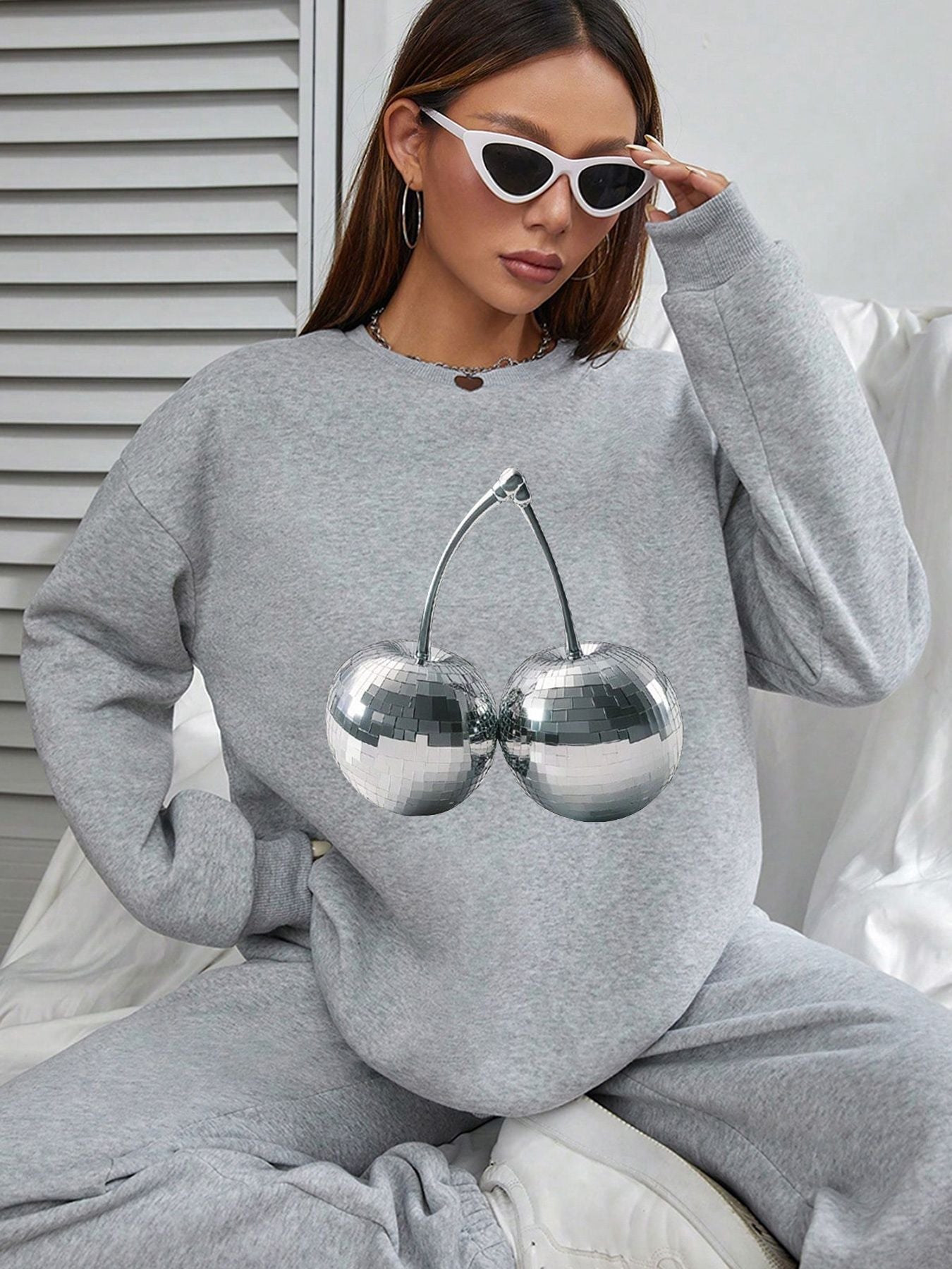 Women Basic Casual Pullover Spring Autumn Long Sleeve Metal Cheerios Printed Round Neck