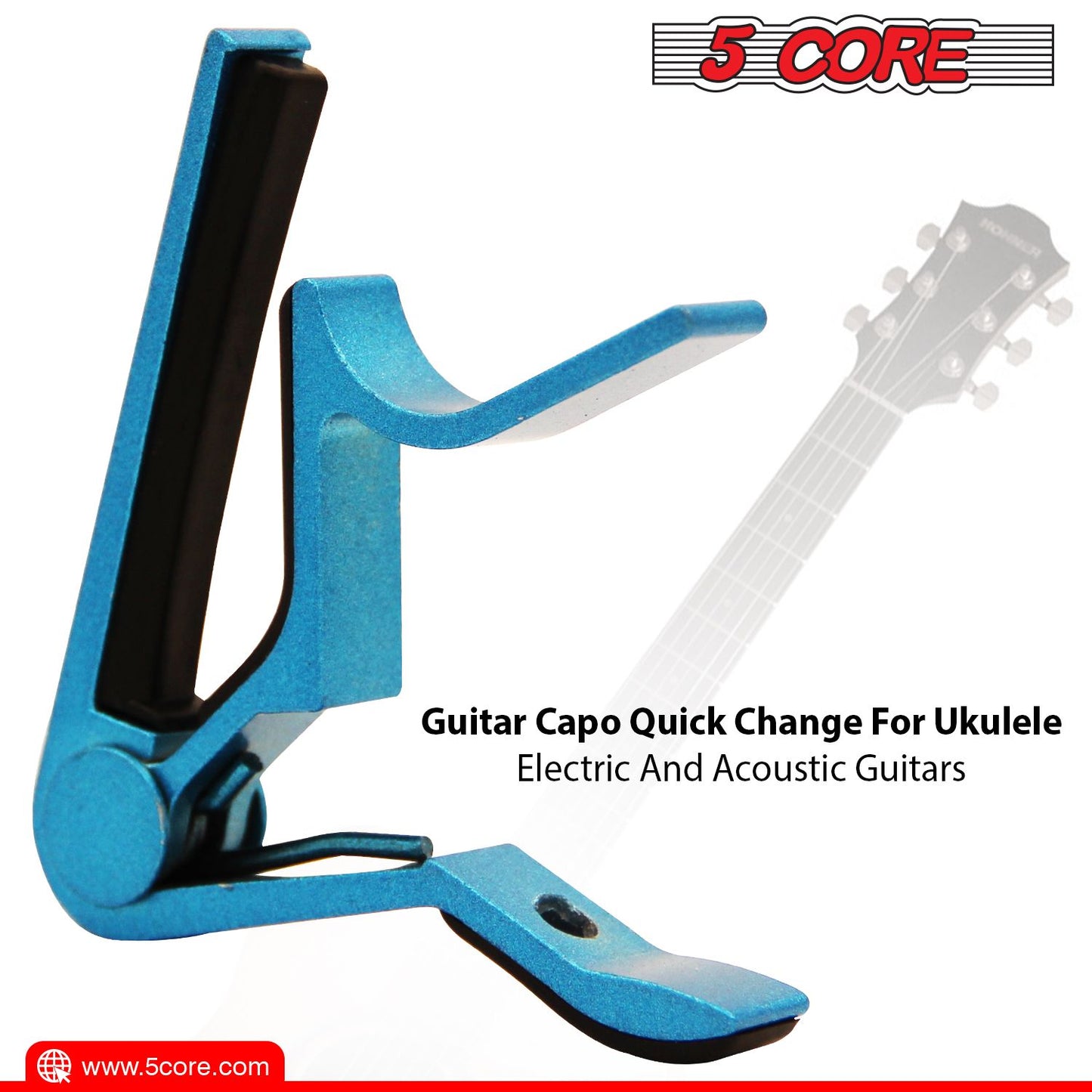 5 CORE Capo Acoustic Electric Guitar 6 String Kapo Quick And Easy Adjustment Classic Clip For Banjo Mandolin Or Ukulele Capotraste Para Guitarra - CAPO BLUE 2Pc