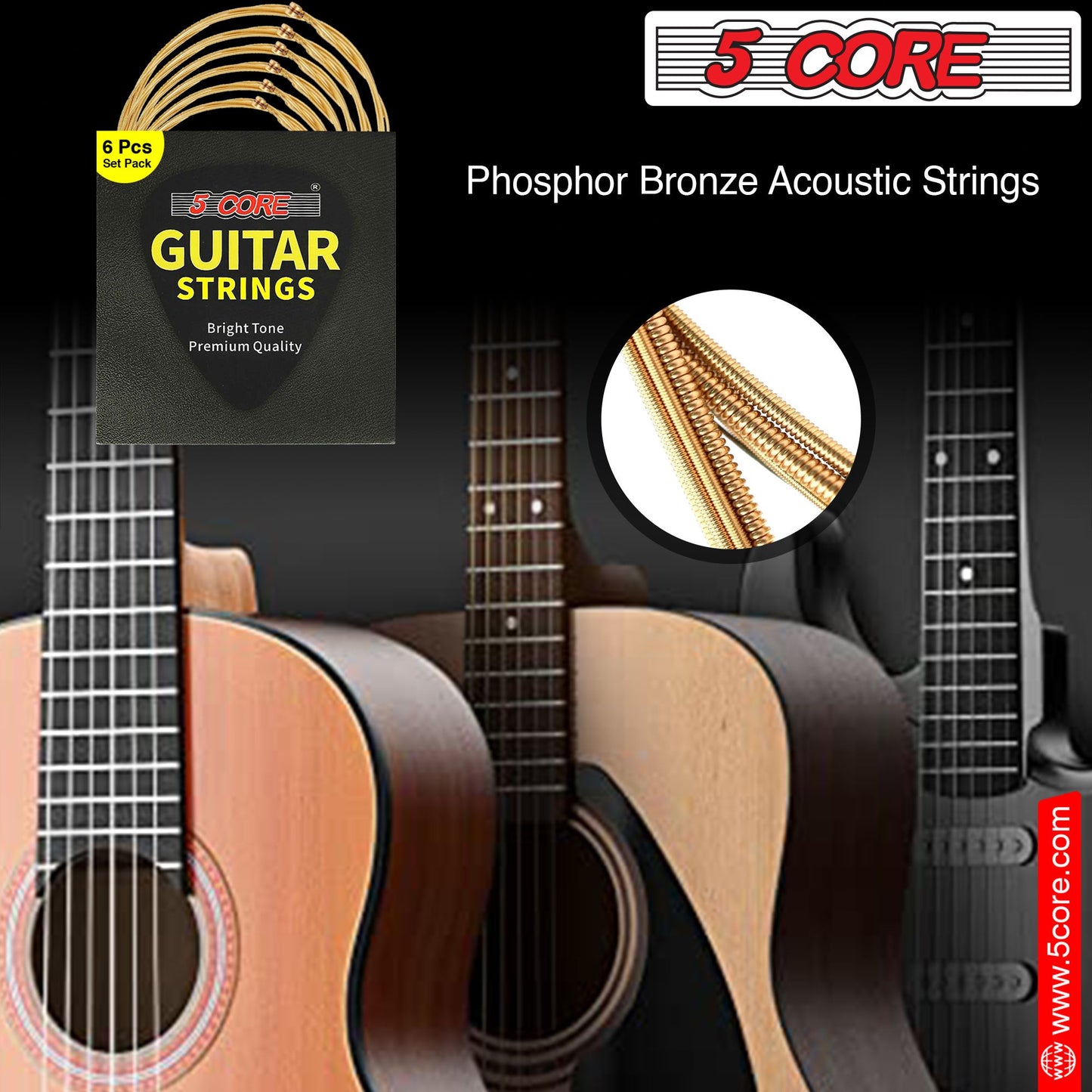 5 Core Guitar Strings Acoustic Pure Phosphor Bronze Guitar Strings .010-.048 Best Guitar Strings Acoustic 6 String set - GS AC BZ