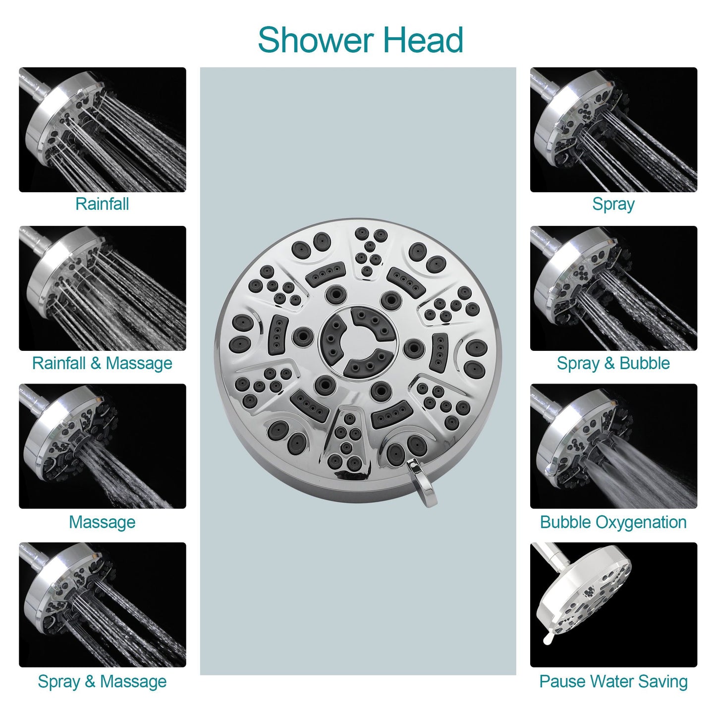 4.7in. Wall Mount Dual Multi Function ABS Round Rainfall Shower Head And Handheld Spray Set With Shower Slide Bar