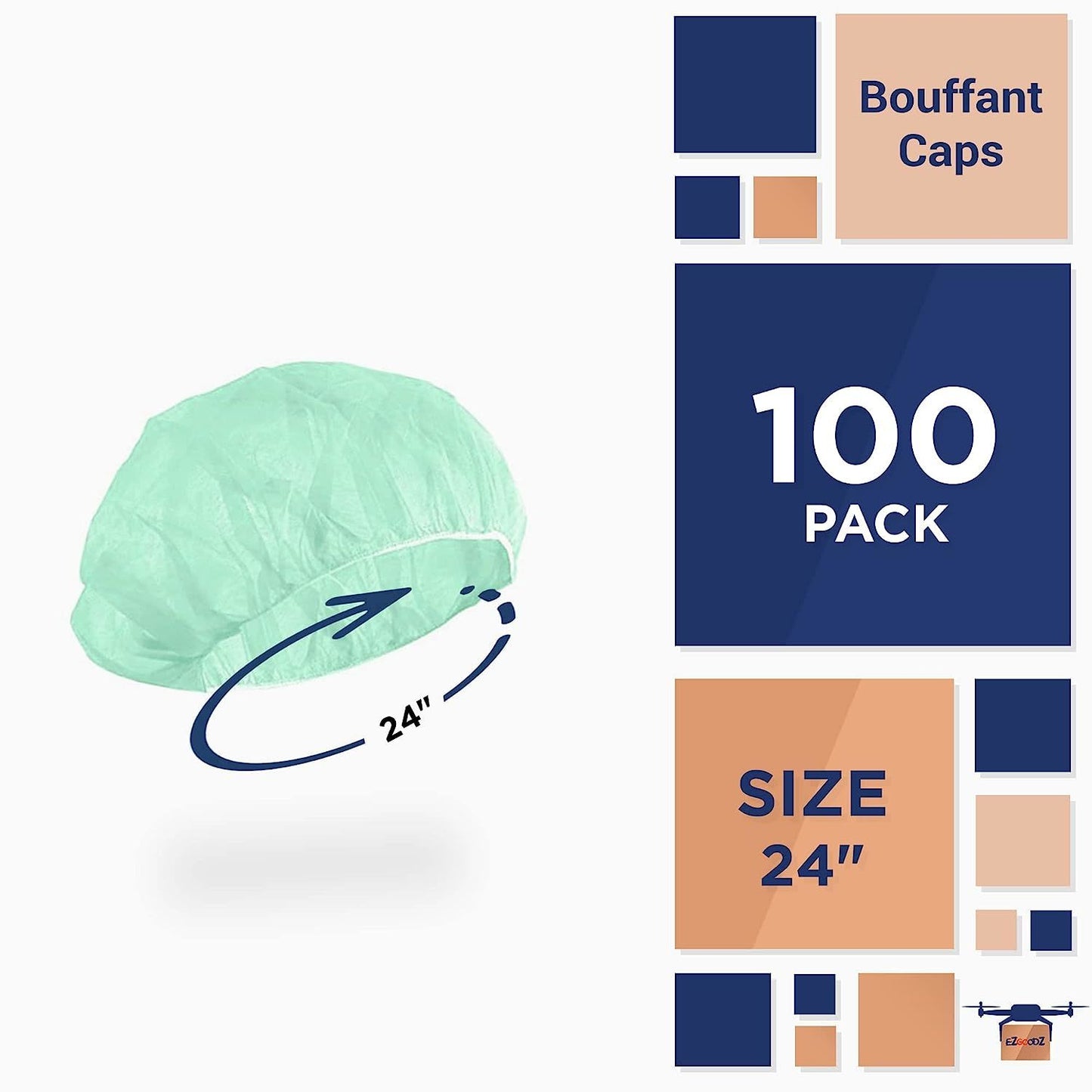 Disposable Hair Net for Men and Women 24", Pack of 100 Green Bouffant Hair Nets with Stretchy Edge, 10 gsm Polypropylene Bouffant Caps Disposable, Breathable Disposable Hair Covers for Nurses
