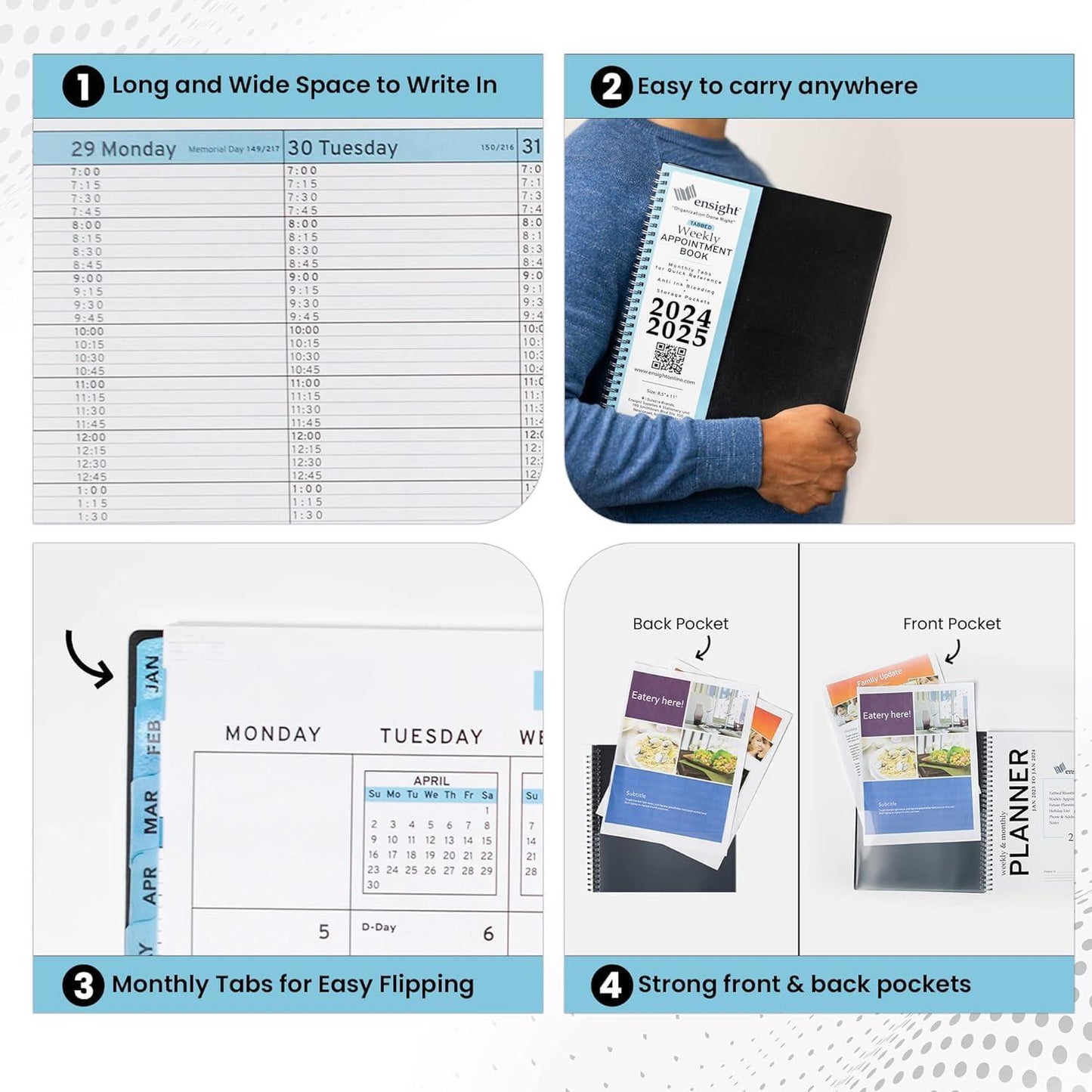 2024 2025 Appointment Book Planner 8.5x11 inch Large Tabbed Daily Hourly Weekly Academic Planner Calendar Schedule Book 15 Minute time Slots Business Personal July 2024 June 2025 Dark Blue)