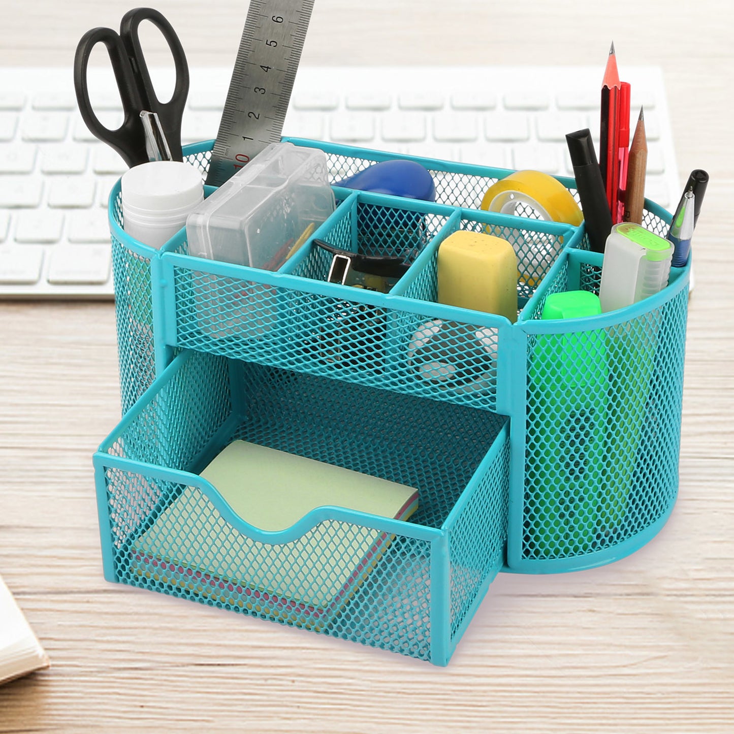 Metal Mesh Pencil Holders Desk Organizer with 9 Compartment Pen Holder Storage