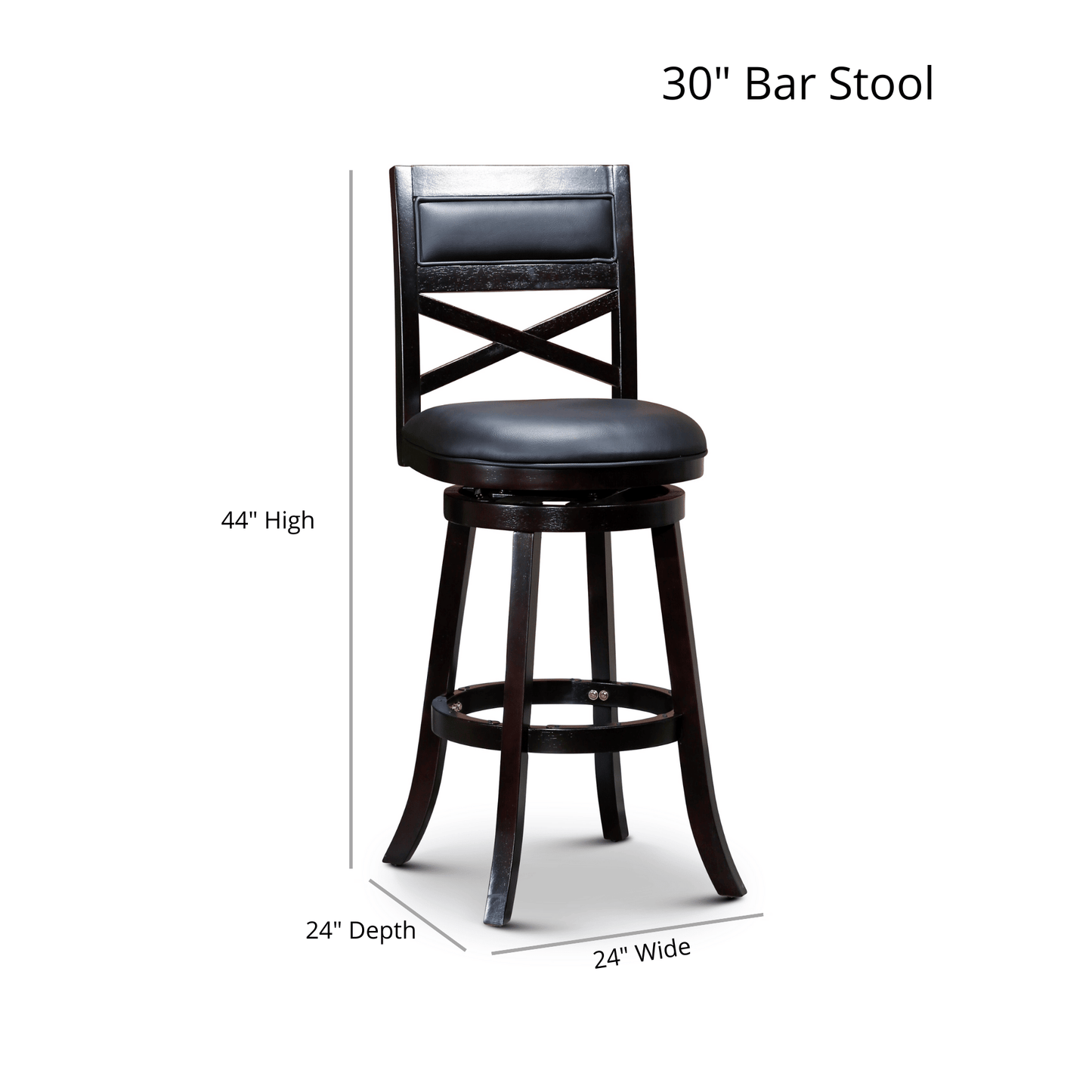 30" Bar Height X-Back Swivel Stool, Cherry Finish, Beige Fabric Seat