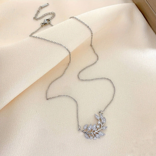 "Necklace with leaves and diamond zircon clavicle  necklace for women engagement date gift for girlfriend"