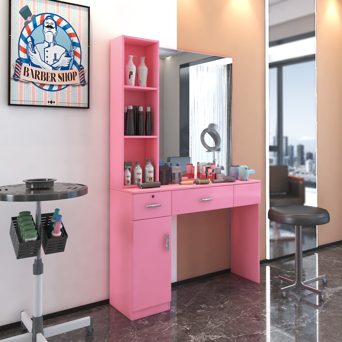 Salon Station Barber Stations Styling Station Barber Beauty Spa Salon Equipment Set with Mirror