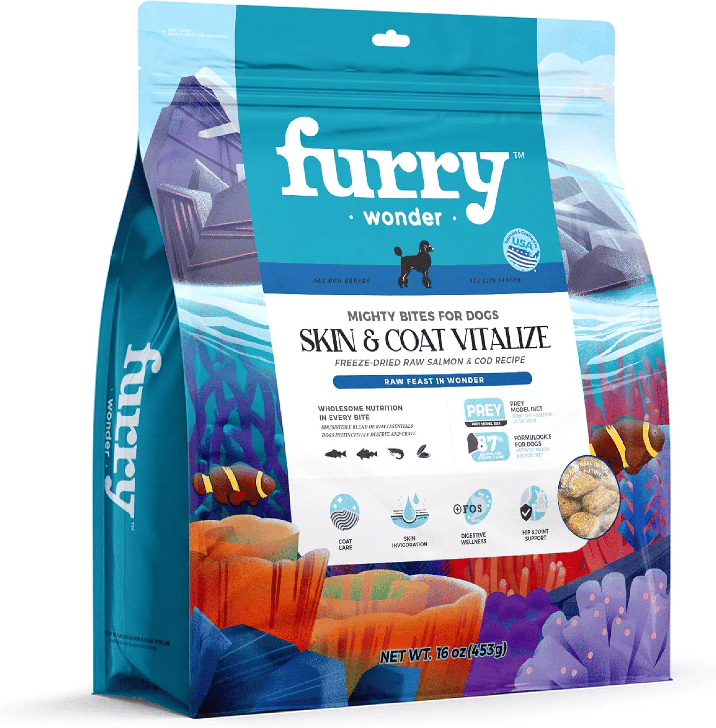 FURRY WONDER Freeze Dried Dog Food, Turkey & Chicken, 16 oz, Grain-Free, High Protein, Complete Meal or Topper, Immune Boost, USA Made