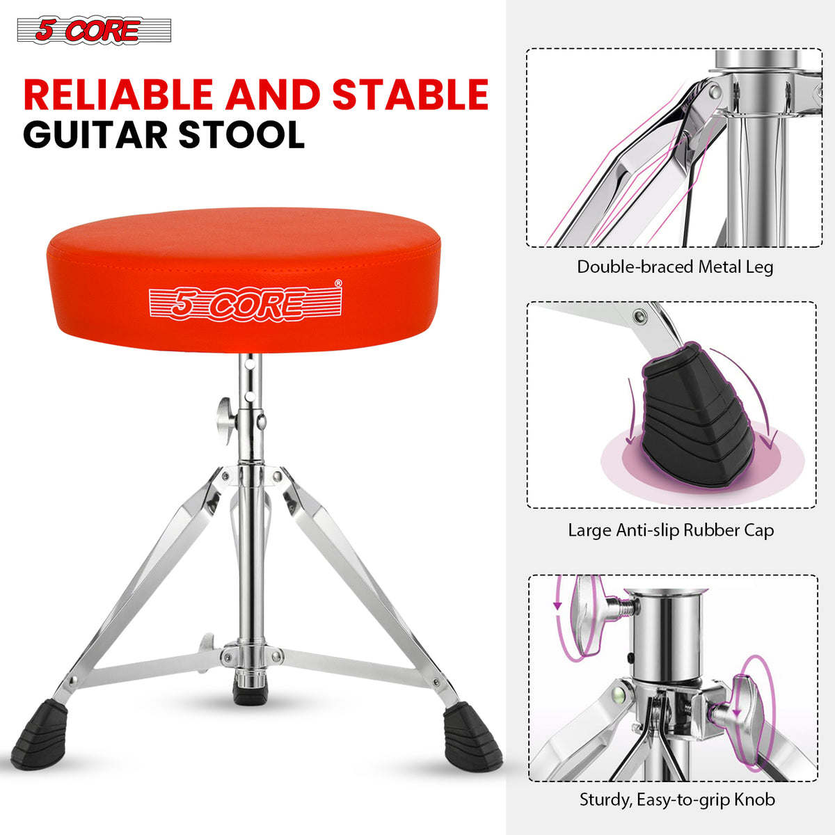 5 Core Drum Throne Comfortable Padded Stool Height Adjustable Music DJ Chair Heavy Duty Seat for Drummer Kids and Adults - DS CH ORG