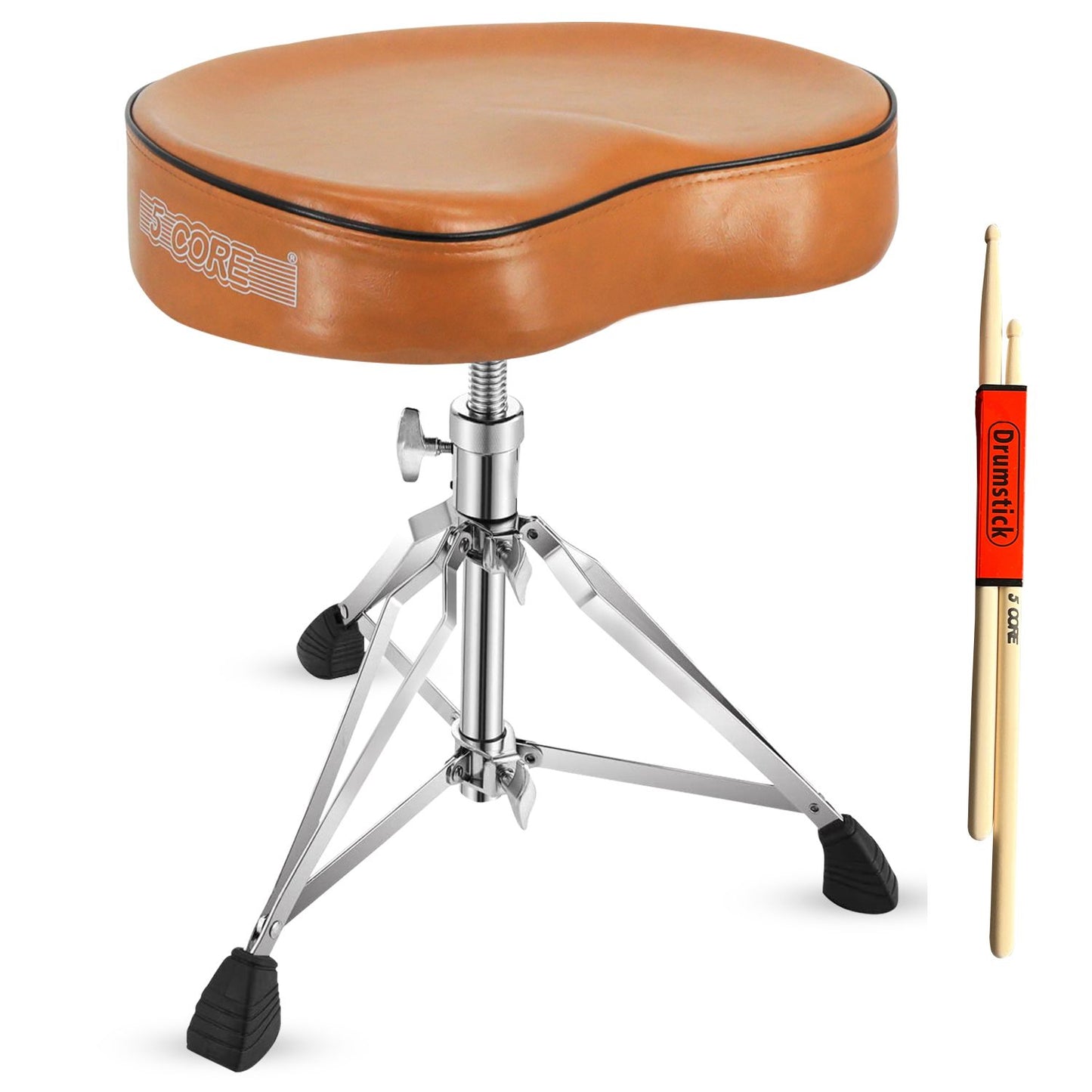 5 CORE Drum Throne Padded Guitar Stool Adjustable Heavy Duty Saddle Music Chair Seat Universal for Adults & Kids with Anti Slip Rubber Feet - DS CH BR SDL HD