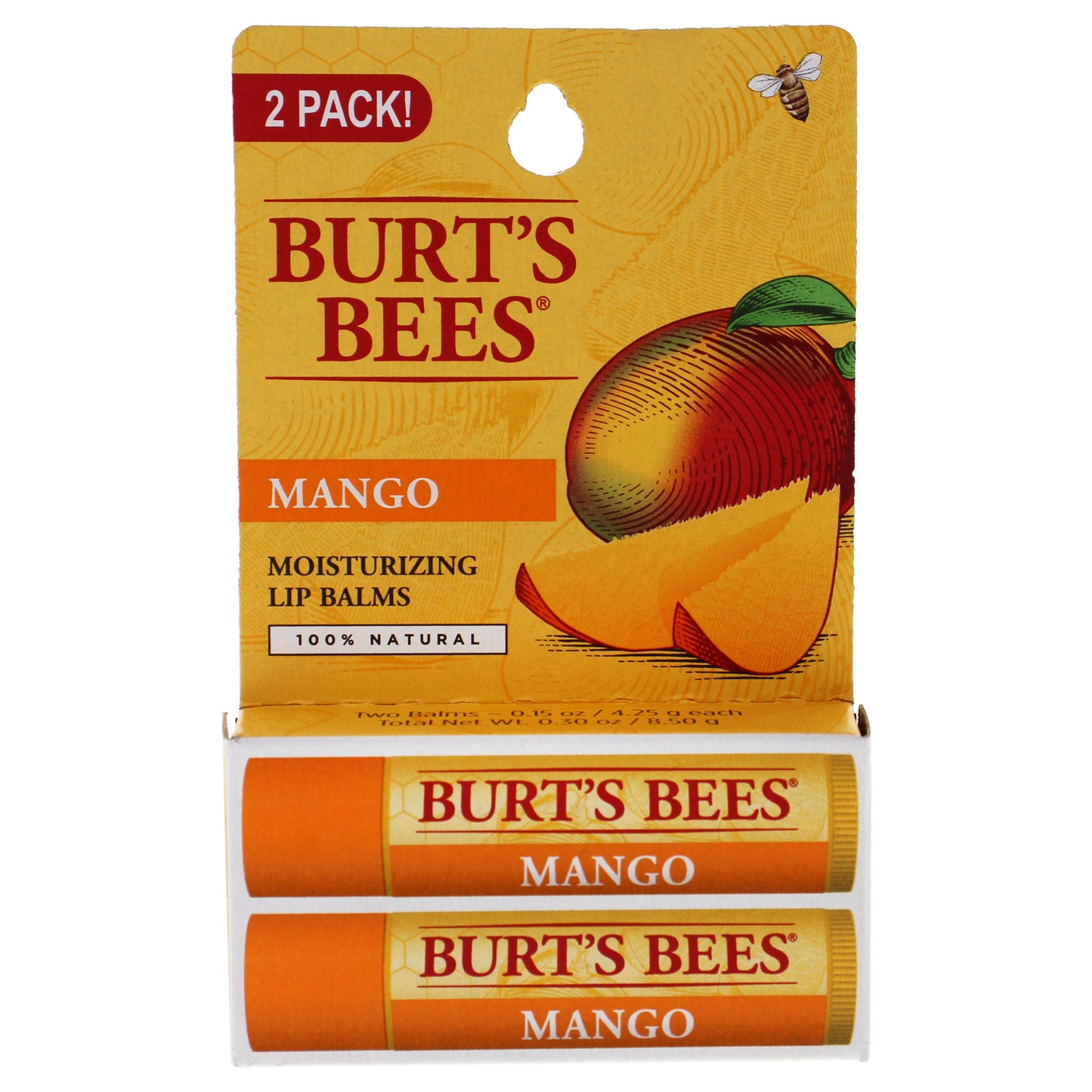 Mango Moisturizing Lip Balm Twin Pack by Burts Bees for Unisex - 2 x 0.15 oz Lip Balm