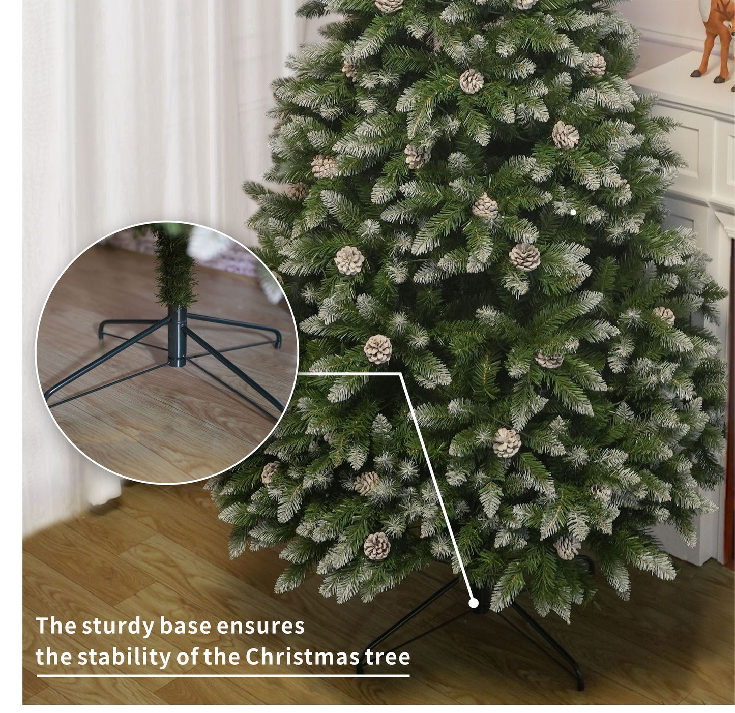 5FT PVC Christmas Tree, 619 Snow-Covered Branches Tips with Pinecones, Environmentally Friendly Artificial