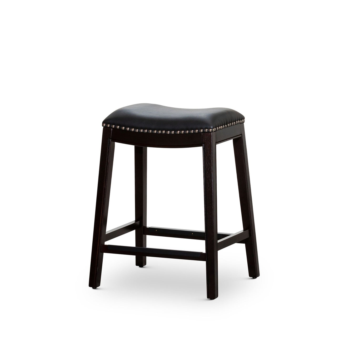 24" Counter Stool, Espresso Finish, Black Leather Seat