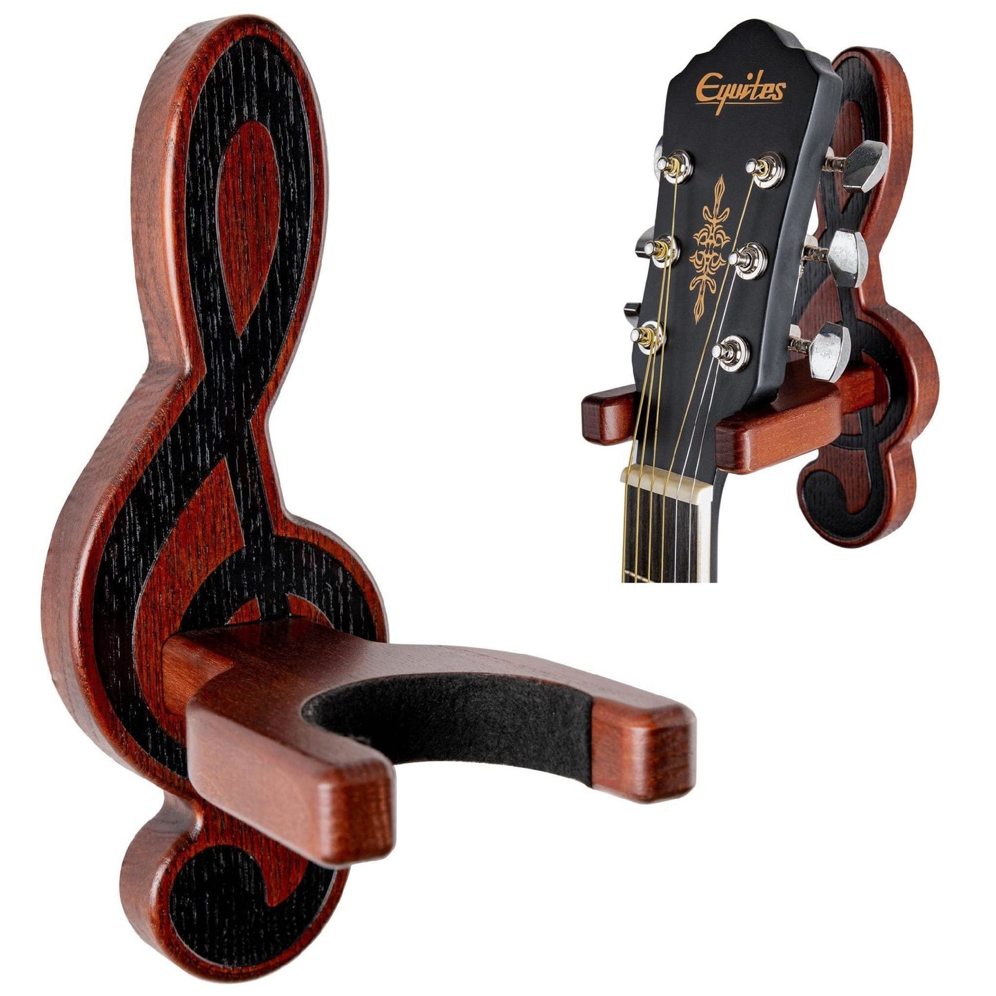 Guitar Holder Wall Mount Ash Wood Wooden Guitar Hanger Hook Stand Rack Guitar Hanger for Electric Classic Acoustic and Bass Guitar Musical Instruments Hardwood (Mahogany Musical key)