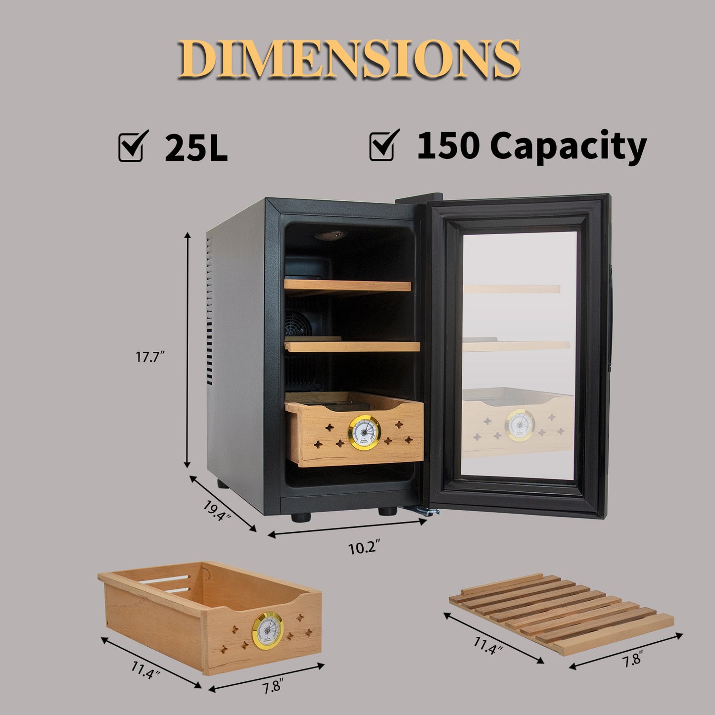 25L Cigar Humidors with Cooling and Heating Function , 150Counts Capacity Cigar Humidor Humidifiers with Constant Temperature Controller, Father's Day Gift for Men