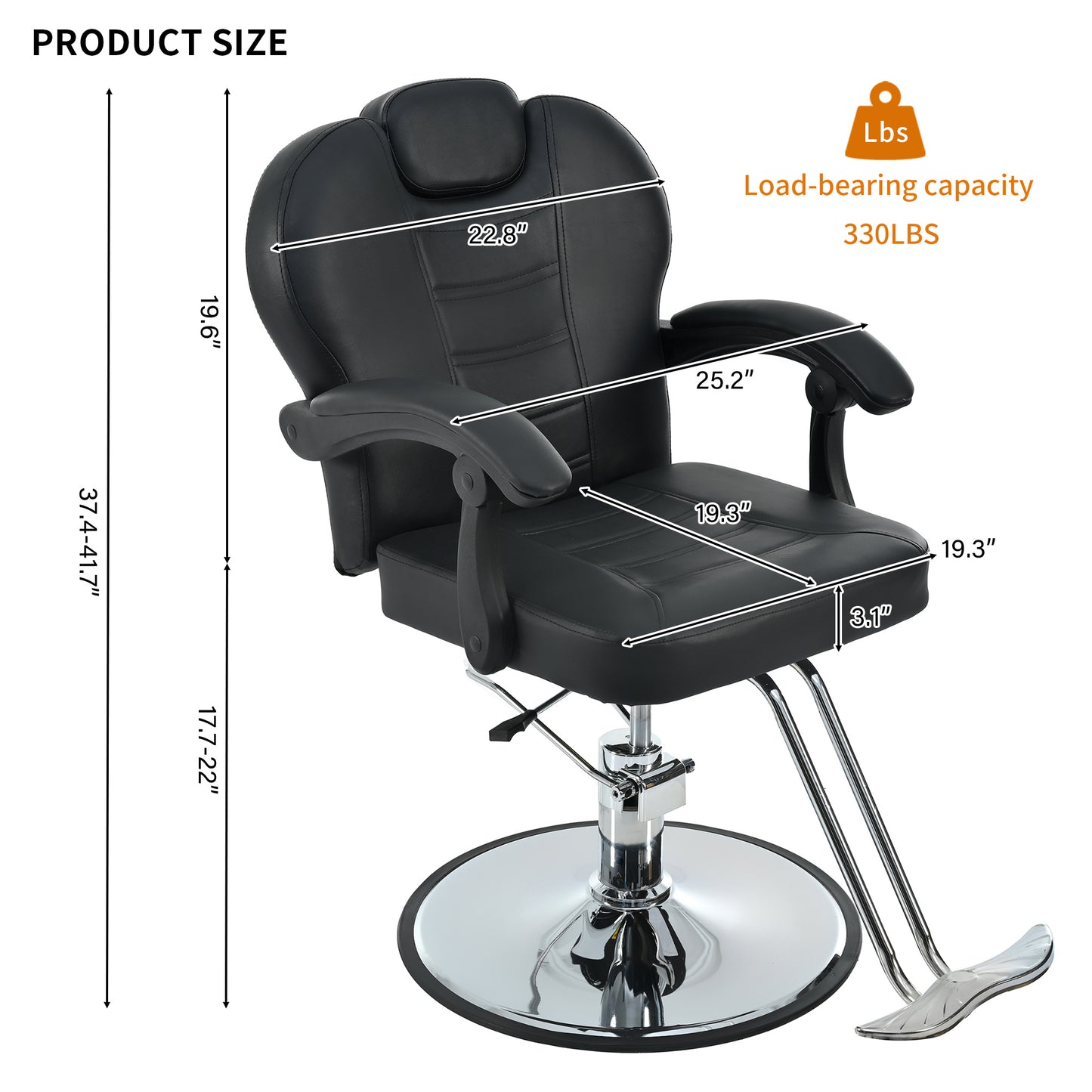 Classic Reclining barber Chair Salon Chair for Hair Stylist with Heavy Duty Hydraulic Pump, 360° Rotation, Tattoo Chair Shampoo Beauty Salon Equipment, Max Load Weight 330 Lbs, Black