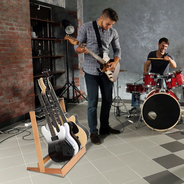 Folding Hardwood With Corrugated Metal Guitar Stand for Electric Guitar, Bass, or Acoustic Guitars,Save Space for Home, Studio