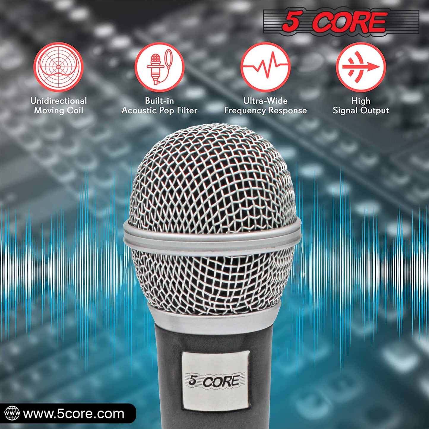 5 Core Microphone XLR Dynamic Mic Karaoke Singing Handheld Microfono Wired Professional Unidirectional 1/4 Plug In Cord Connection for Vocal DJ Music - PM 18