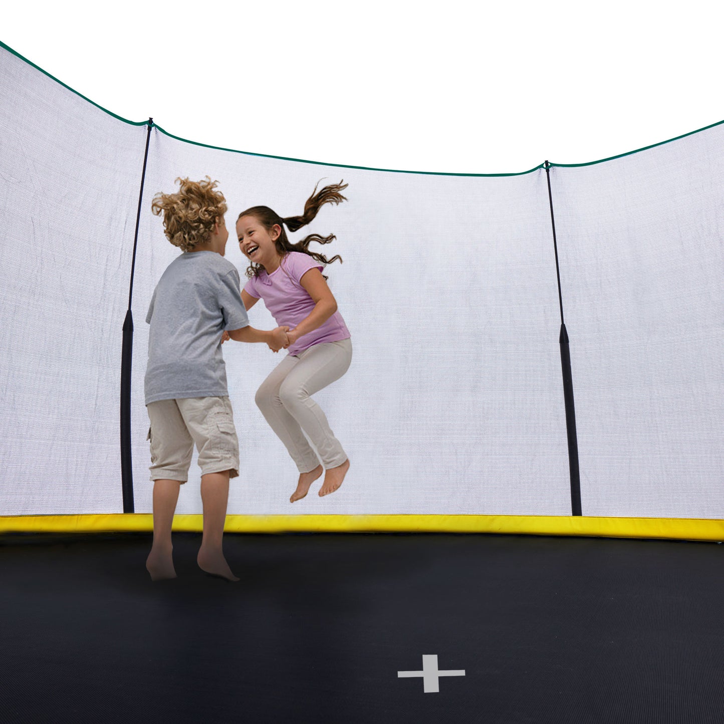 YC 14FT Recreational Trampolines with Enclosure for Kids and Adults with Patented Fiberglass Curved Poles Pumpkin-Blue