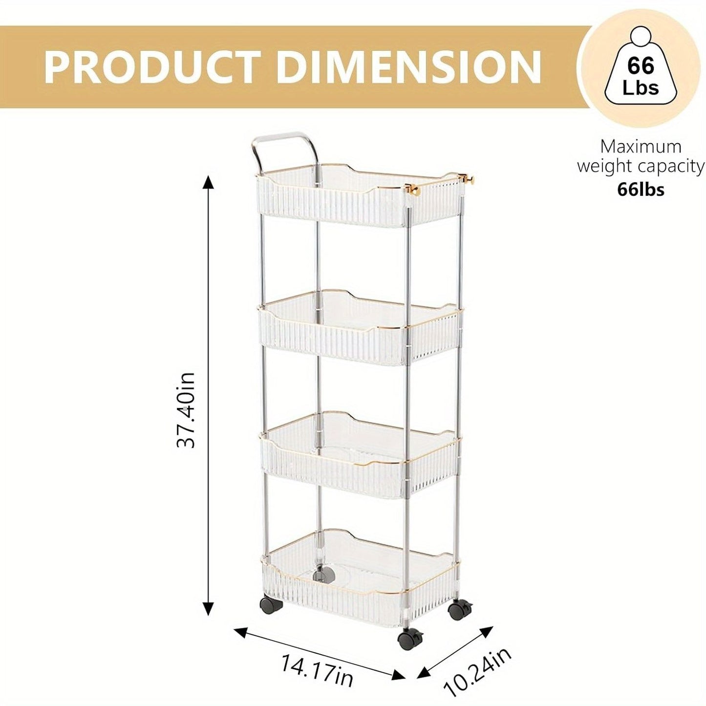 4-Tier Acrylic Rolling Storage Cart, Rolling Utility Cart, Kitchen Cart with Wheels for Bathroom, Living Room, Kithcen, Office Storage and Organization (14''X10''X37'')(Green)