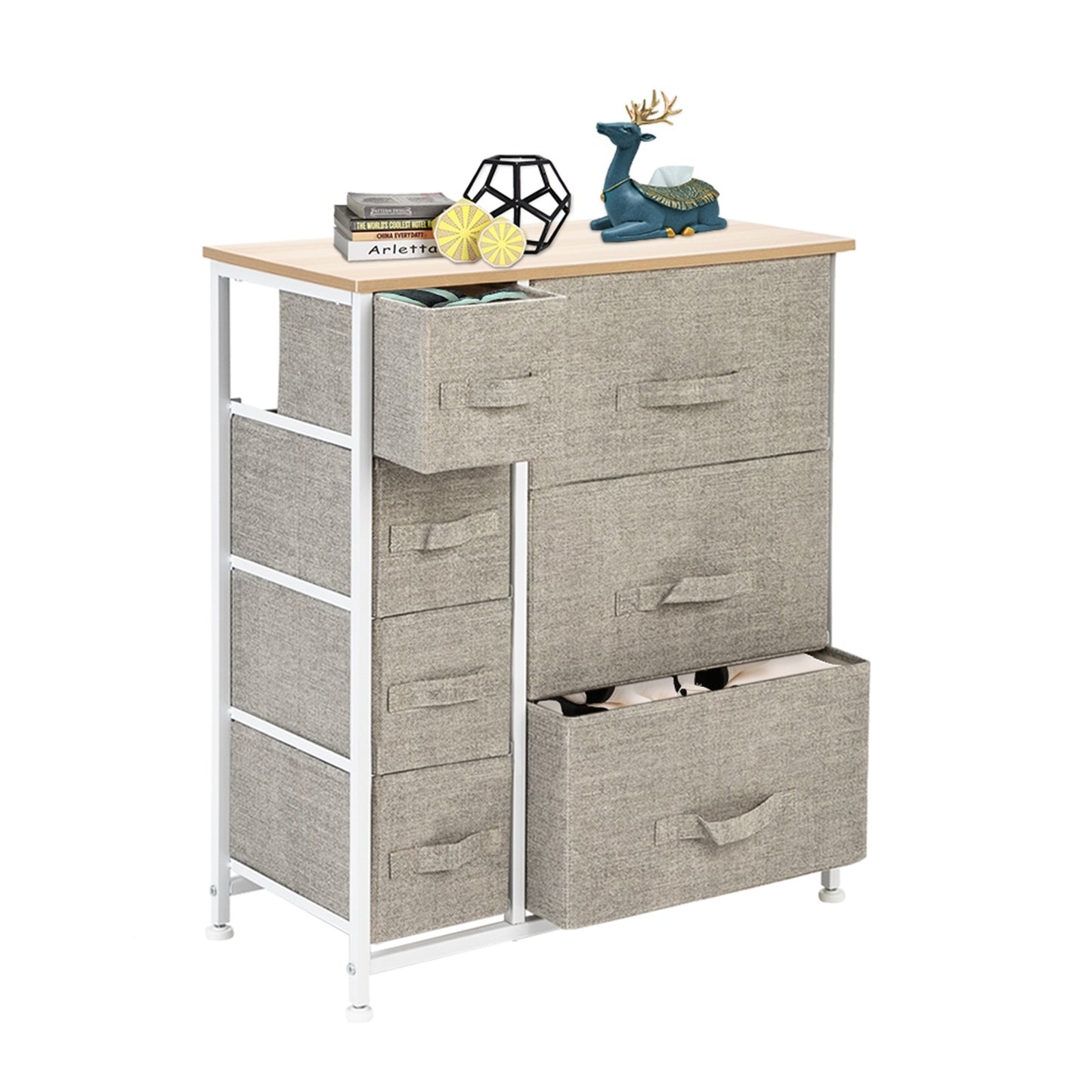 Dresser With 7 Drawers - Furniture Storage Tower Unit For Bedroom, Hallway, Closet, Office Organization - Steel Frame, Wood Top, Easy Pull Fabric Bins RT