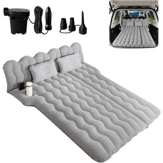 SUV Air Mattress, Inflatable Car Mattress Bottle and Phone Holder Thickened Flocking &PVC Surface Car Bed with Electric Air Pump